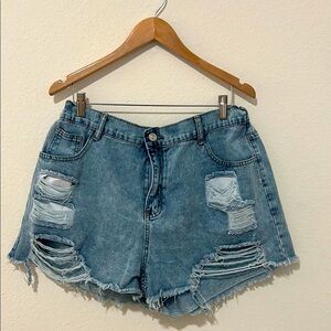 Distressed Jean Shorts | 2XL | elastic back